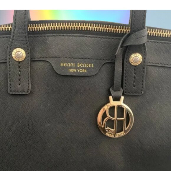 Classic Henri Bendel black saffiano leather satchel medium shoulder bag - Picture 2 of 5